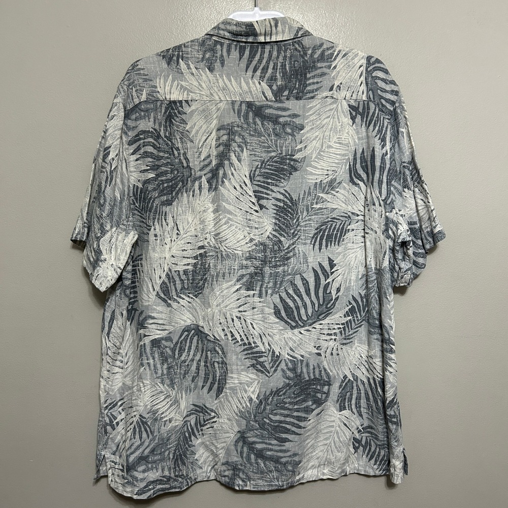 Tasso Elba Silk Linen Shirt Mens XL Grey Tropical Palm Leaf Short Sleeve Luxury - Picture 2 of 8